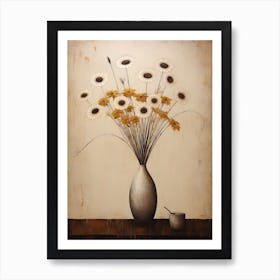 Peacock Flower, Autumn Fall Flowers Sitting In A White Vase, Farmhouse Style 3 Art Print