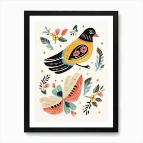 Folk Style Bird Painting Finch 2 Art Print