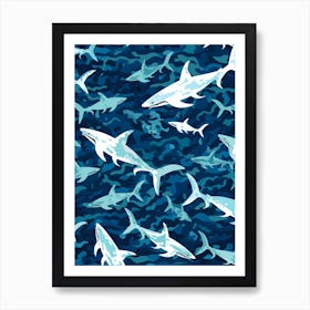  A Repeat Shark Pattern Vibrant Paint Splash 1 Art Print