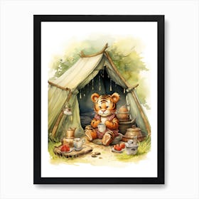 Tiger Illustration Camping Watercolour 3 Art Print