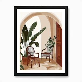 Porch With Chairs And Potted Plants Art Print