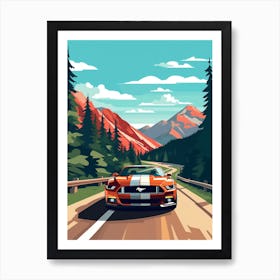 A Ford Mustang Car In Icefields Parkway Flat Illustration 2 Art Print