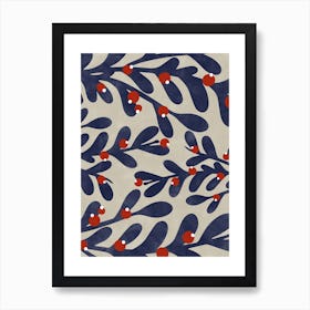 Beige and Navy Winter Berries Art Print