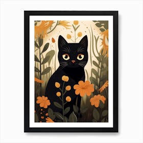 Cute Fall Black Cat Illustration 4 Art Print