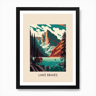 Lake Braies, Italy Vintage Travel Poster Art Print