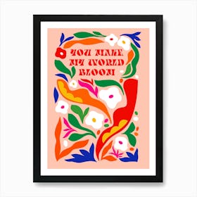 Retro floral Love message Groovy blooms Art Print