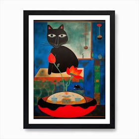 Lotus With A Cat 2 Surreal Joan Miro Style  Art Print