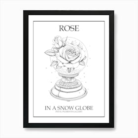 Rose In A Snow Globe Line Drawing 3 Poster Art Print