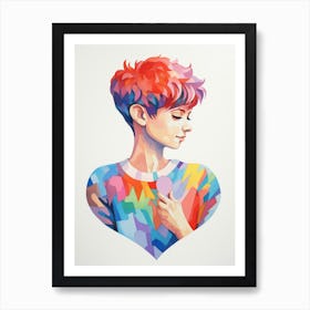 Person With Pixie Cut In The Shape Of A Heart Art Print