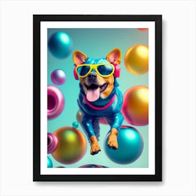 Dog With Headphones 9 Art Print