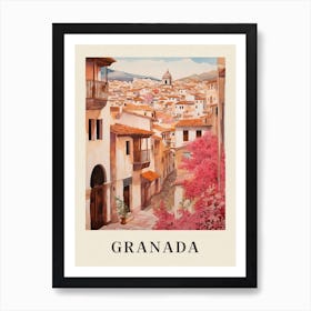 Granada Spain 7 Vintage Pink Travel Illustration Poster Art Print