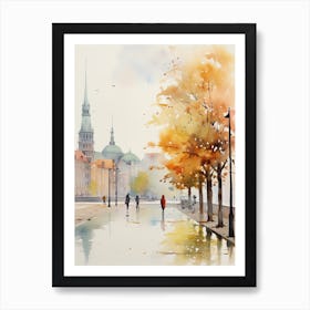 Copenhagen Denmark In Autumn Fall, Watercolour 1 Art Print