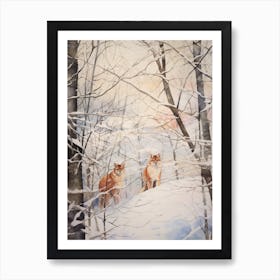 Winter Watercolour Mountain Lion 2 Art Print