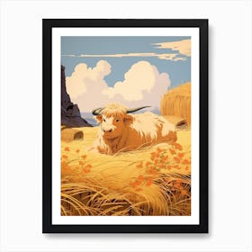 Blonde Highland Cow Lying In The Straw Art Print