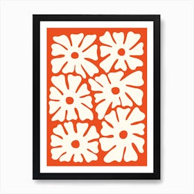 Orange and White Mid Century Flowers Art Print