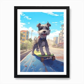 Miniature Schnauzer Dog Skateboarding Illustration 2 Póster