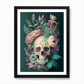 Skull With Floral Patterns 3 Pastel Botanical Art Print