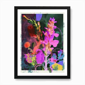 Snapdragon 1 Neon Flower Collage Art Print