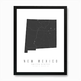 New Mexico Mono Black And White Modern Minimal Street Map Art Print