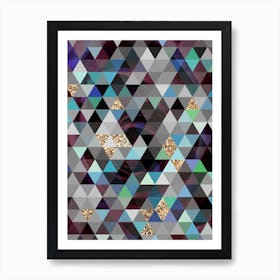 Abstract Geometric Triangle Pattern in Teal Blue and Glitter Gold n.0002 Art Print