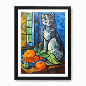 Delphinium With A Cat 2 Cubism Picasso Style Art Print