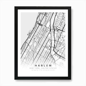 Harlem New York City USA White Map Art Print