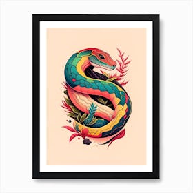 Rough Earth Snake Tattoo Style Art Print