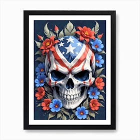 American Flag Floral Face Evil Death Skull (45) Art Print