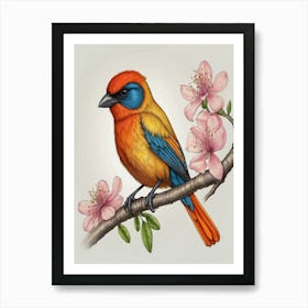 Bird In Cherry Blossoms Art Print