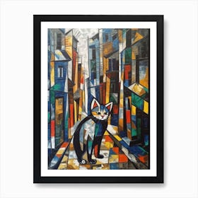 Painting Of New York With A Cat In The Style Of Cubism, Picasso Style 1 Art Print