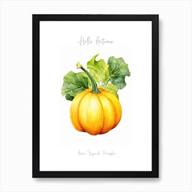 Hello Autumn Acorn Squash Pumpkin Watercolour Illustration 2 Poster