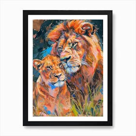 Southwest African Lion Family Bonding Fauvist Painting 4 Art Print