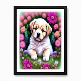 Beautiful Vintage Puppy In Flower  Garden Art Art Print