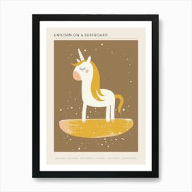 Unicorn On A Surfboard Muted Pastels 2 Poster Art Print