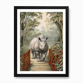 Rhino Walking Over The Wooden Bridge Realistic Illustration 1 Art Print