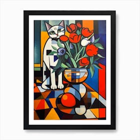 Anemone With A Cat 3 Cubism Picasso Style Art Print