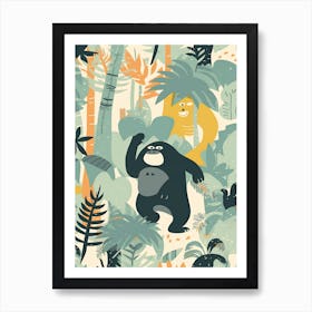 Gorilla Art With Bananas Cartoon Illustration 7 Art Print