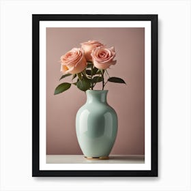 A Vase Of Pink Roses 66 Art Print