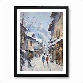 Vintage Winter Painting Zermatt Switzerland 2 Art Print