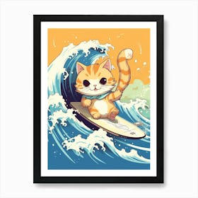 Kawaii Cat Drawings Surfing 4 Art Print