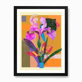 Iris 1 Neon Flower Collage Art Print