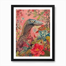 Floral Animal Painting Komodo Dragon Art Print