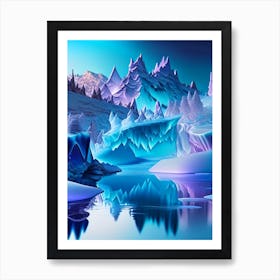 Frozen Landscapes With Icy Water Formations, Waterscape Holographic 1 Art Print