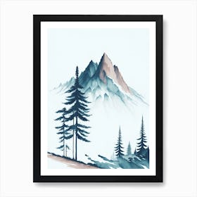 Mountain And Forest In Minimalist Watercolor Vertical Composition 179 Art Print