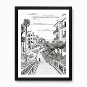 View Of Montecito California, Usa Line Art Black And White 3 Art Print