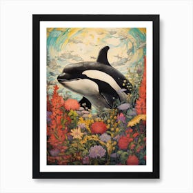 Orca Whale And Flowers 9 Art Print