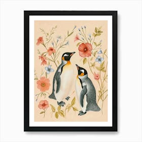 Folksy Floral Animal Drawing Penguin 3 Art Print