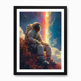 Space Odyssey: Retro Poster featuring Asteroids, Rockets, and Astronauts: Astronaut In Space Art Print
