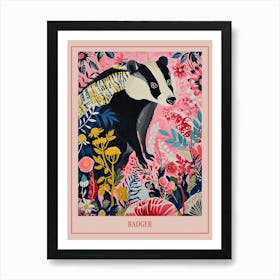 Floral Animal Painting Badger 1 Poster Art Print