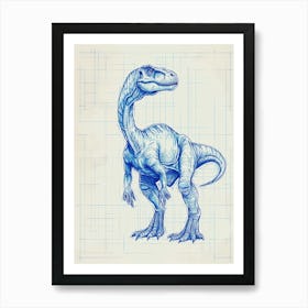 Maiasaura Dinosaur Blue Print Sketch 1 Art Print